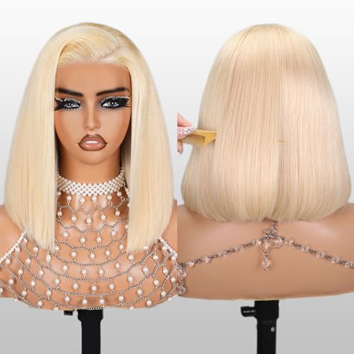 Bob Wig Human Hair Blonde 613 Wigs Human Hair Wear and Go 6x5 Glueless Wigs Pre Cut 210% Density 613 Lace Front Wig Human Hair 613 Closure Bob Wig Real Pre Bleached Tiny Knots£¨10inch,613 Glueless Bob£©