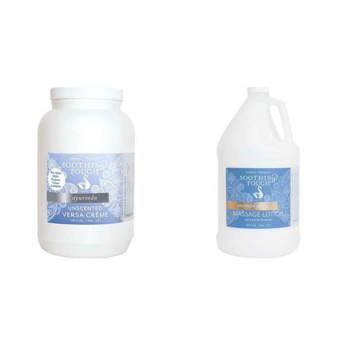 Soothing Touch Unscented Versa Creme and Jojoba Massage Lotion Bundle (1 Gallon Each) | Maximum Moisture and Deep Hydration | for Professional Massage Therapists