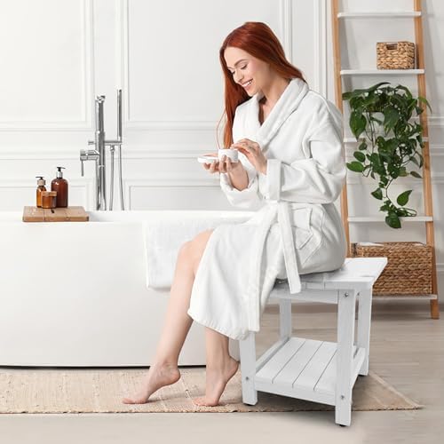 HDPS Shower Bench, Inside Shower Chair for Shaving Legs, Waterproof 2-Tier Bath Spa Shower Stool for Adults Sitting, Weather -Resistant No-Slip Indoor Outdoor Shower Seat, White