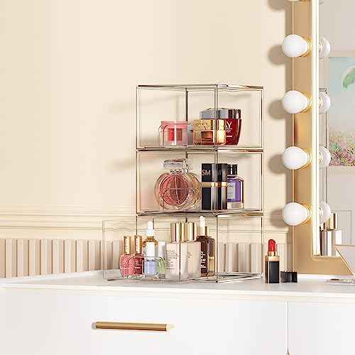 Vtopmart 4 Pack Small Clear Stackable Storage Drawers,Acrylic Bathroom Makeup Organizer,Plastic Storage Bins For Vanity, Undersink, Kitchen Cabinets, Pantry, Home Organization