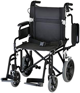 NOVA Medical Products NOVA Lightweight Transport Chair with Locking Hand Brakes, 2” Rear Wheels, Removable & Flip Up Arms for Easy Transfer, AntiTippers Included, Black, 1 Count