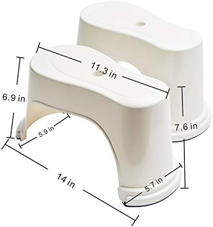 EVRON Toilet Stool 7" Bathroom Squatting Poop Stool for Potty Assistance,Portable Plastic Potty Stool for Adults,Space Saving Storage,Flexible Distance Adjustment Stackable Design(White 1 Pairs)