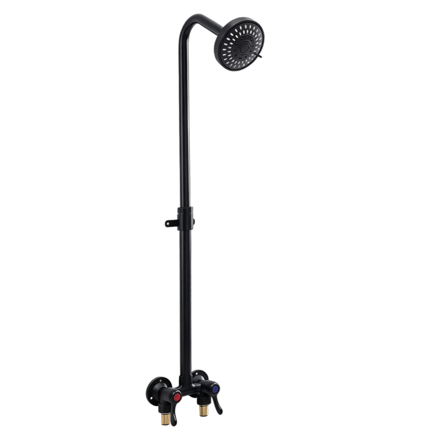 Dbbsfst Outdoor Shower Kit Dual Handle Extendable Exposed Pipe Outdoor Shower Fixtures System with ABS 5 Spray Mode Settings Showerhead Solid Brass 4 Inch Center Mix Valve Matte Black