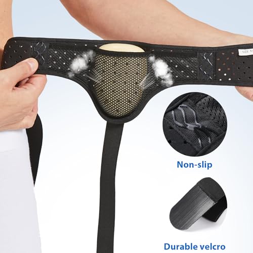 Inguinal Hernia Belt for Men & Women | Single-Side Precision Support (Left/Right) | Medical-Grade Post-Surgery Truss with Adjustable Waist Strap | Black, L (35.5"-41.5" Hip)