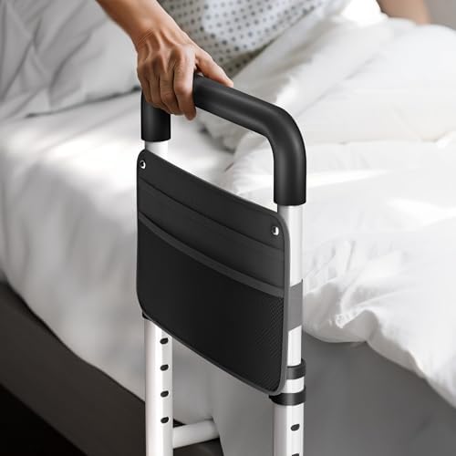 Bed Rails for Elderly Adults Safety - Height Adjustable Bedrail with Storage Pocket and Non-Slip Handle Bar for Getting in&Out of Bed, Hold up to 300LBs - Fits Twin Full Queen King,Black