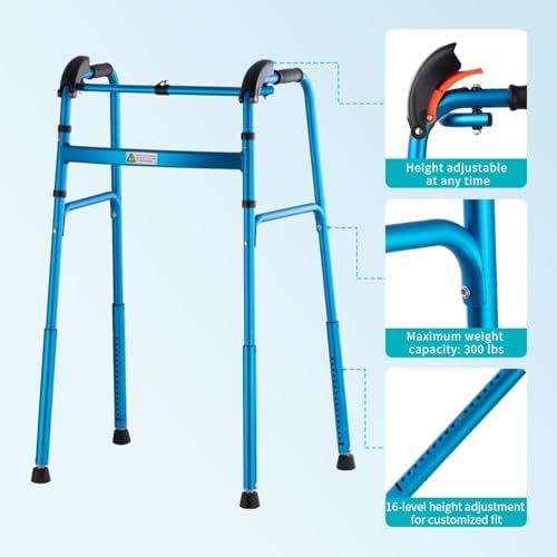 Foldable Stair Climbing Walker for Seniors,Adjustable 4-Leg Height Safety and Convenience Blue