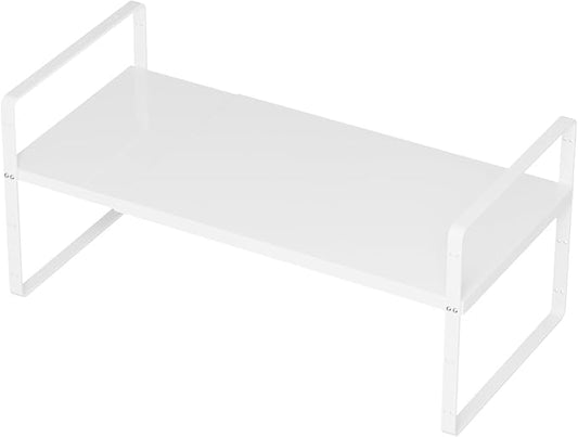 SANNO Expandable Kitchen Shelf Organizers, Large Kitchen Cupboard Organizer Stackable Counter Shelf Spice Rack Expandable Shelves,Pantry Storage Organization, White,1 pack