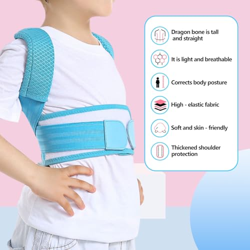 Posture Corrector for Kids,Adjustable Children Posture Corrector for Boys/Girls,Breathable Back Support Belt with Spine Lumbar Shoulder Braces for Hunchback，Spine Corrector (Blue, X-Large)