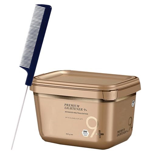 BlondeMe Lightener 9+ Bleach 450g with Pin Tail Comb ? Professional Hair Bleach Powder for Up to 9 Levels of Lift and Precision Application
