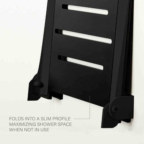 Seachrome 18 inch Silhouette Slimline Folding Wall Mount Shower Bench Seat, Matte Black Seat with Matte Black Frame