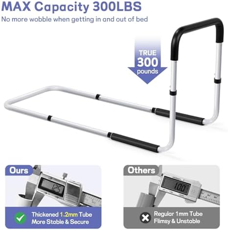TABEKE Bed Rails for Elderly Adults, Adjustable Bed Assist Rails for Seniors, Portable Bed Support Bar Mobility Assistant with Foam Handle & Double Side Storage Bag Fits King, Queen, Full, Twin Bed