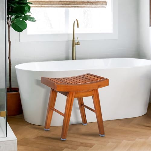 URFORESTIC Teak Shower Bench Teak Shower Stool Curved Seat,Wooden Stool for Bathroom