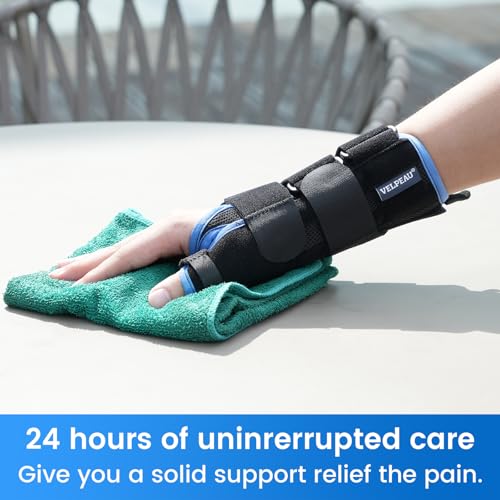 Velpeau Carpal Tunnel Wrist Brace with Thumb Support for Right and Left Hands, Thumb Spica Splint for De Quervain's Tenosynovitis, Sprain, Injuries, Tendonitis, Arthritis, Wrist Pain (Left Hand, M)