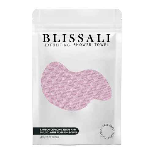 BLISSAL Exfoliating Shower Towel 47",Premium Scrub Wash Cloth for Body Face, Exfoliating Washcloth for Men and Woman(Pink)