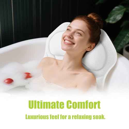 Full Body Bath Pillow for Tub - Extra Long & Thick Tub Pillow with Head, Back & Lumbar Support, 168 Non-Slip Suction Cups, Soft 5D Mesh Spa Cushion, Fits All Tubs-Gift for Soaking