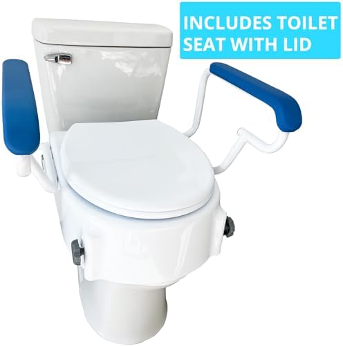 Platinum Health PerfectHeight™ Raised Toilet Seat with Arms. Adjustable Height Now and The Future. Integrated Clean-Funnel. Never Loosens