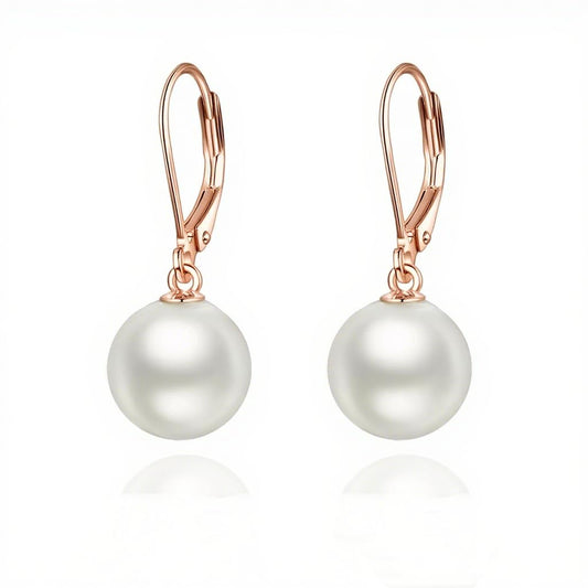 925 Sterling Silver Pearl Leverback Earrings Dangle Drop Jewelry Gifts for Women (Pearl-Rose Gold)