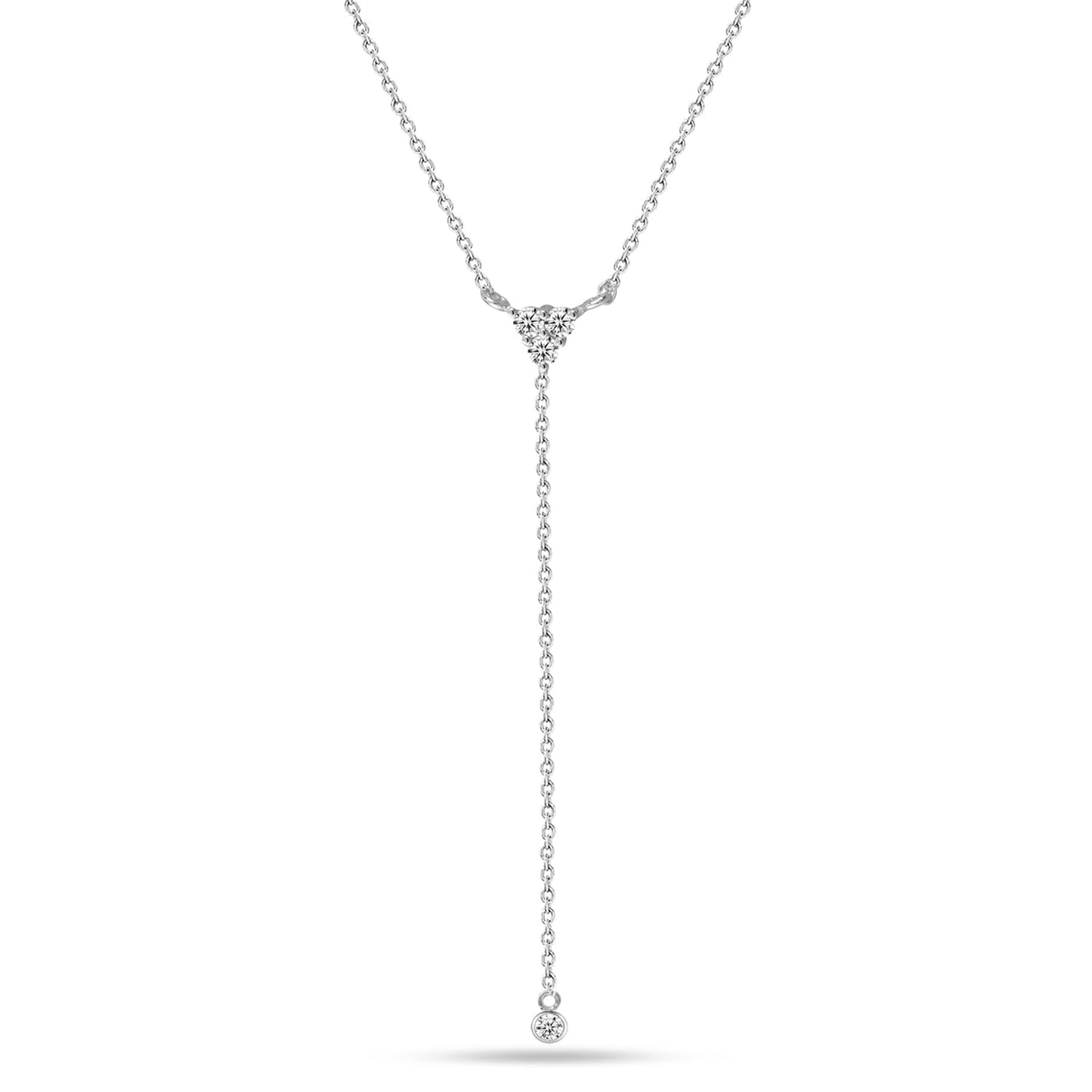 LeCalla 925 Sterling Silver Jewelry Handmade Cubic Zirconia Lariat Necklace Adjustable Dainty Drop CZ Pendant Y Necklace for Women with Lobster Claw Clasp 18 Inches