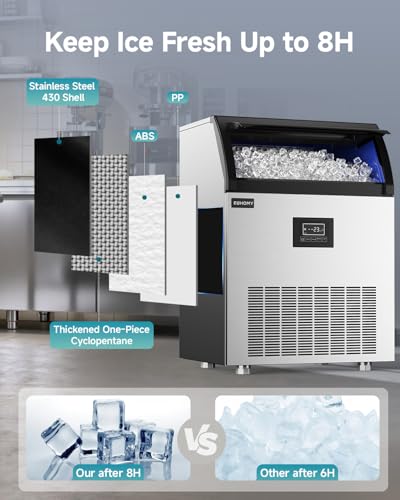 EUHOMY Commercial Ice Maker,350lbs/24H,Stainless Steel Under Counter Ice Machine with Water Filter,44lbs Storage Capacity, 126 Cubes in 8-12 Mins, Freestanding Ice Machine for Home/Bar/Cafe/Restaurant
