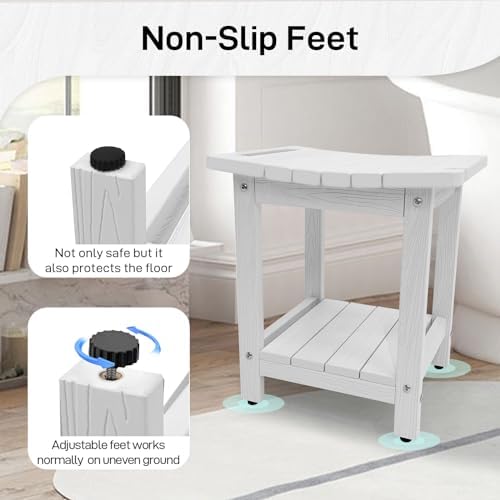 HDPS Shower Bench, Inside Shower Chair for Shaving Legs, Waterproof 2-Tier Bath Spa Shower Stool for Adults Sitting, Weather -Resistant No-Slip Indoor Outdoor Shower Seat, White