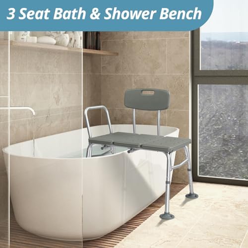 Winado Tub Transfer Bench for Bathtub with Backrest & Armrest, Supports up to 330 lbs Aluminium Alloy Bath Chair, Gray