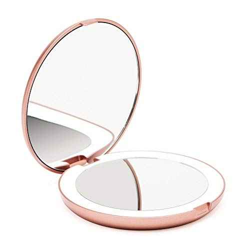 Fancii LED Lighted Travel Makeup Mirror, 1x/10x Magnification - Daylight LED, Compact, Portable, Large 5" Wide Illuminated Folding Mirror - Lumi (Rose Gold)