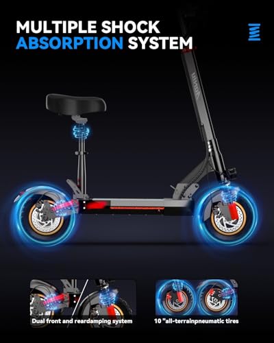 AONIU M4 Electric Scooter for Adults with seat 25-30 mph Fast Speed Heavy Duty 300+ lbs 10 inch Off Road Foldable e Scooter Mobility e Scooters for Girls Men Teens 31-37 Miles Long Range Bike