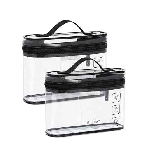 BAGSMART TSA Approved Toiletry Bag, 2 Pack Clear Makeup Cosmetic Bag Organizer, Quart Size Travel Bag for Toiletries, Carry-on Travel Accessories Essentials, Black-2pcs
