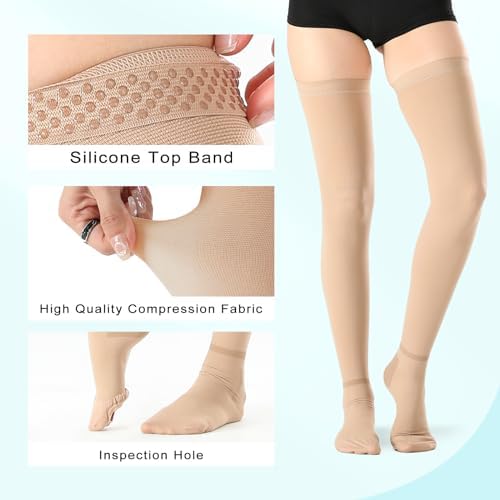 T.E.D.Anti Embolism Compression Stockings for Women & Men,15-20 mmHg Thigh High Ted Hose Medical Support Socks with Inspect Toe Hole for Relieve Post Surgery Swelling,Varicose Veins,Edema,DVT