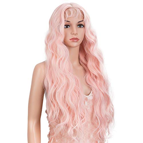 Style Icon Easy-360 Lace Wigs 30" Free Part Lace Frontal Wigs Long Water Wave Wig Pink Synthetic Wig (30 Inches, PINK9)