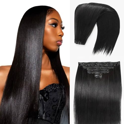Yaki Straight Seamless Clip in Hair Extensions Remy Human Hair Extensions 1Pack 120g 7pcs Yaki Straight Clip Ins Hair Extensions Clip In Human Hair 20Inch Natural Black