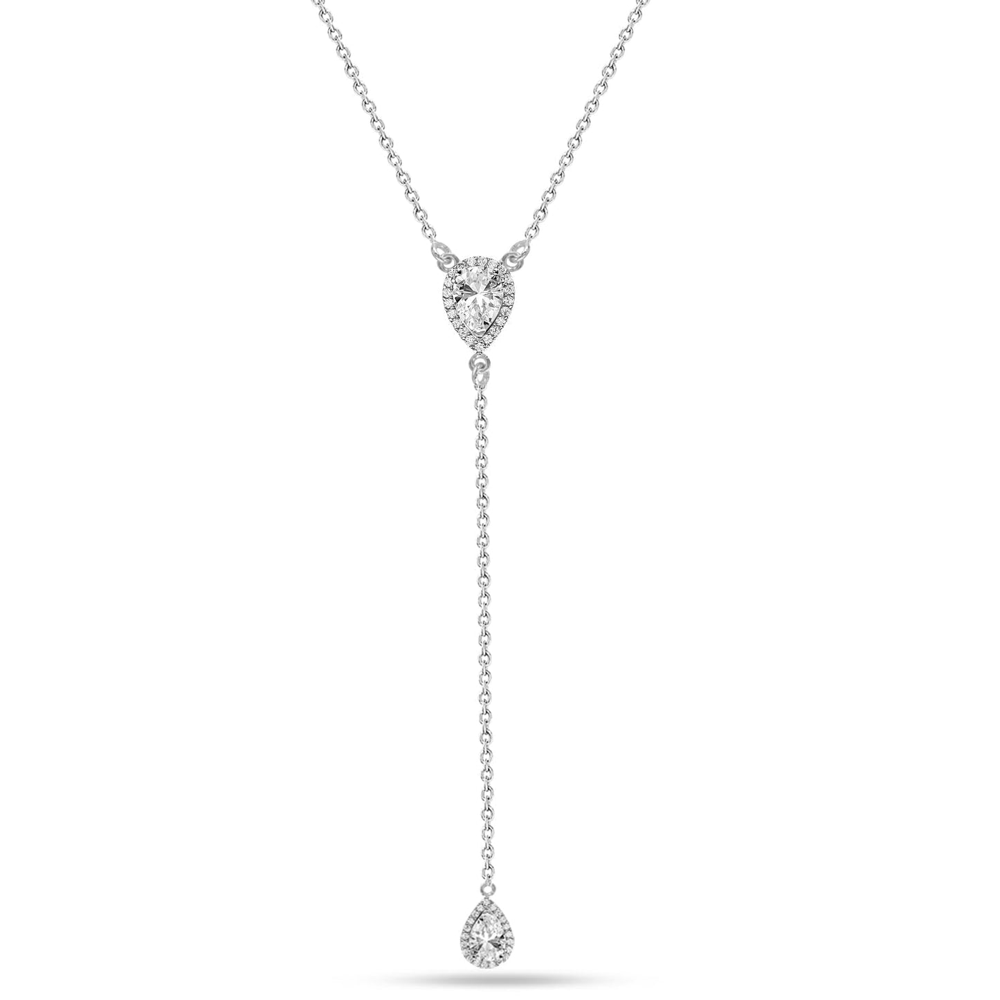 LeCalla 925 Sterling Silver Adjustable CZ Lariat Necklace for Women Simple CZ Y Necklace Jewelry Cable Chain Necklace with Lobster Claw Clasp 18 Inches