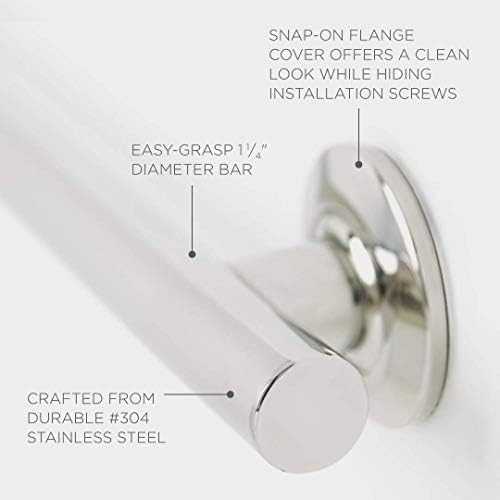 Seachrome 18-inch Coronado Designer Straight Bathroom Shower Grab Bar, Stainless Steel, Polished Chrome