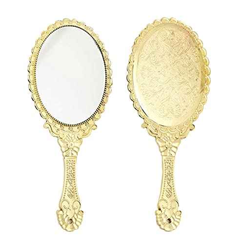 Handheld Mirror, Hand Held Mirror with Handle, Small Travel Packet Compact Mirrors, Vintage Decorative Makeup Cosmetic Purse Mirrors for Girls Women, Golden