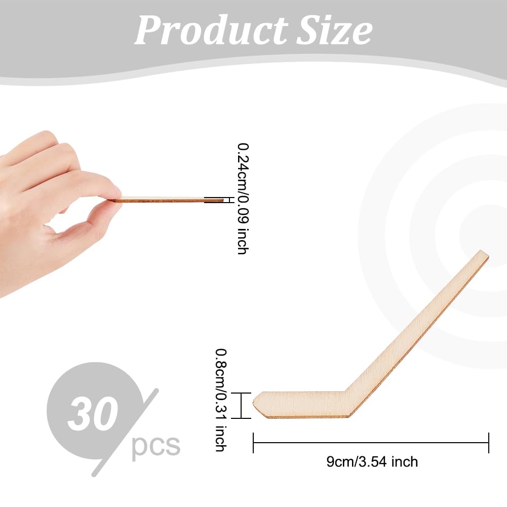 OLYCRAFT 30pcs Unfinished Wood Hockey Stick Blank Wood Slices Hockey Shape Wooden Pieces Unfinished Blank Slices Natural Wooden Cutouts for DIY Project Painting Drawing Home Party Decoration Crafts