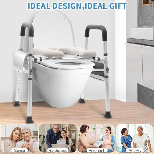 Raised Toilet Seat with Handles,500lbs Heavy Duty Toilet Seat Riser,Adjustable Safety Assist Toilet Chair for Elderly,Handicap, Pregnant,Fits Any Toilet