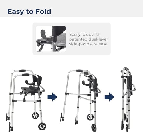 Drive Medical 10233 Clever Lite Foldable Rollator Walker, Gray