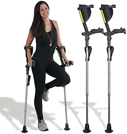 Ergobaum® Prime7TH Generation by Ergoactives. 1 Pair (2 Units) of Ergonomic Forearm Crutches - Adult 5' - 6'6'' Adjustable (Gray)