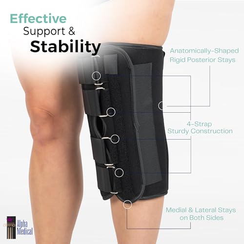 18” Long Adjustable Three Panel Orthopedic Knee Immobilizer – Supportive & Adjustable Side Panels – Knee Brace Stabilizer – Knee Immobilization L1830