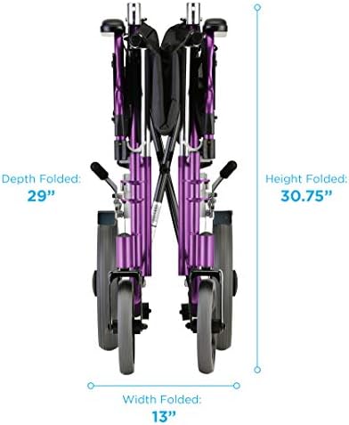 NOVA Medical Products Lightweight Transport Chair with Locking Hand Brakes, Purple, 1 Count