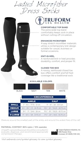 Truform Women's 15-20 mmHg Medical Compression Socks, Moderate Support Soft Stretch Comfort Microfiber, Knee High, Closed Toe, Tan, Large