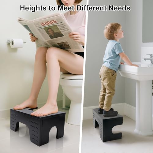 All New Foldable Toilet Stool Squat, 7" & 9" Adjustable Heights Bamboo Flip Poop Stool for Adults and Kids with Non-Slip Layer to Improve Bathroom Posture and Comfort, No Assembly Required