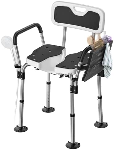 FORTEMOTUS Shower Chair for Inside Shower 400 lbs, Shower Chair for Elderly and Disabled with U Shaped Seat, Padded Arms and Back, Adjustable Height for Bathtub, Bathroom