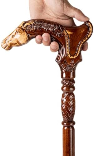 Hand Carved Wooden Walking Cane with Ergonomic Handle and Rubber Tip for Men and Women - Fashionable Unique Walking Stick for Seniors - 37 inch
