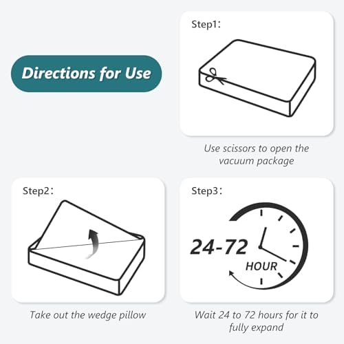 Bed Wedge Pillow Set for Sleeping 3 PCS - 22.5" Wide Triangle Pillow for Back Leg Pain Relief with Washable Cover - 35D Foam Wedge Pillow Post Surgery for Acid Reflux & Snoring (White Blue)