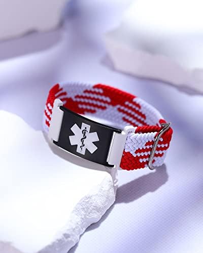 Personalized Sport Medical Alert Bracelets for Women Men - Custom Medical ID Bracelets with Free Engraving - Hook and Loop/Elastic/Stainless Steel/Silicone Watch Wristband Emergency Bracelet
