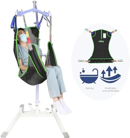 Universal Full Body Patient Lift Sling, Mesh Fabric Patient Sling Transfer and Bathing aids, 500lb Weight Capacity (Large-Black)