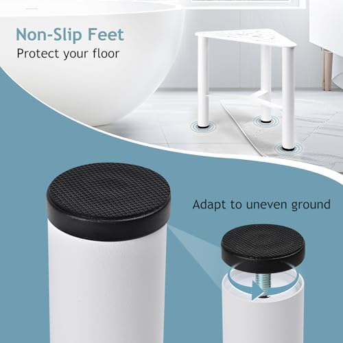 Metal Shower Foot Rest, Small Corner Shower Stool for Shaving Legs, Bathroom Bench for Inside Shower- Small Step Stools to Sit on, Bath Seat Shower with Storage Shelf for Bathroom Spa(White)