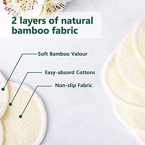 20 Packs Organic Reusable Makeup Remover Pads, Washable Bamboo Cotton Rounds for All Skin Types with Cotton Laundry Bag