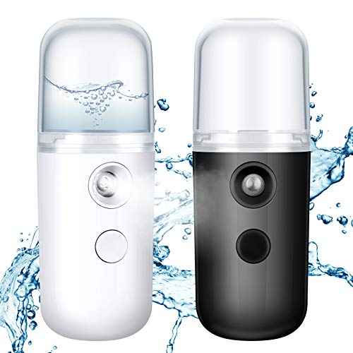 Honoson 2 Nano Facial Mister Sprayer Portable Face Nano Mister for Eyelash Extensions USB Rechargeable 1 oz Handy Skin Care Machine for Face Hydrating, Daily Makeup(Black and White)